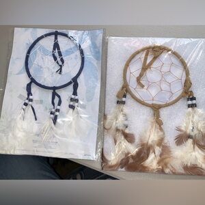 2 Dreamcatchers Legend Feathers Beads Navy Tan Native American Great Plains